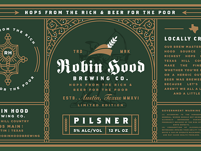 Robin Hood Brewing Co. Beer Label beer branding brewing illustration label logo monoline