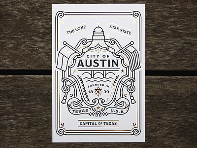 MOO | AIGA Austin SXSW Postcard austin branding capital crest flag illustration monoline texas