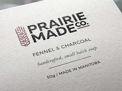 Prairie Made Co. Handcrafted Soap Logomark branding charcoal essential oil handcrafted logo logomark manitoba natural packaging prairie small batch soap type typography wheat winnipeg