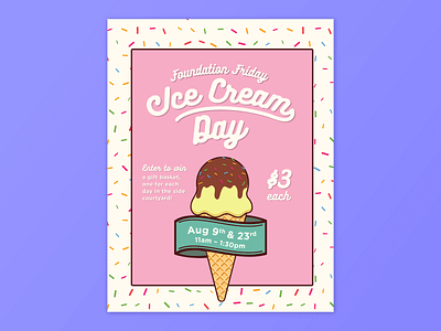 Ice Cream Fundraiser Poster advertisement cute cute type dessert female feminine fundraiser handwriting handwriting font handwritten handwritten type ice cream ice cream cone icecream pink poster scoop sprinkles sweet waffle cone