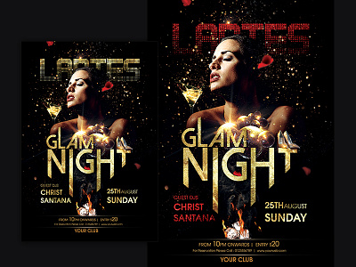 Glam Ladies Night Party Flyer disco elegant flyer glam hot ladies night party sexy vip