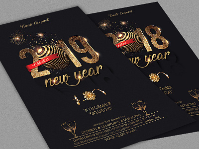 New Year Party Flyer elegant glittering golden new year new year 2019 new year flyer nye party