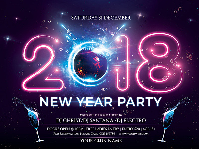 New Year celebration champagne party disco flyer elegant eve flyer glow luxury new year
