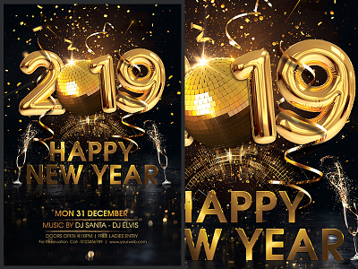New Year Party Flyer disco party golden new year new year new year 2019 new year bash new year card new year celebration new year eve new year flyer new year party flyer