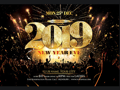 New Year Party Flyer celebrations concert flyer golden new year happy new year new year new year 2019 new year bash new year eve new year flyer new year party flyer nye