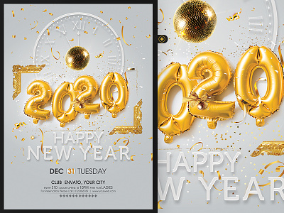 New Year Flyer 2020 christmas design elegant foil new year new year 2020 new year card new year flyer new year party flyer new years eve nye poster white gold new year xmas