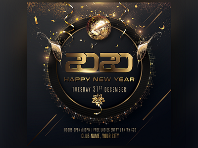 New Year Flyer golden new year 2020 new year flyer new year party new year party flyer new years eve newyear nye nye 2020 party flyer party poster template