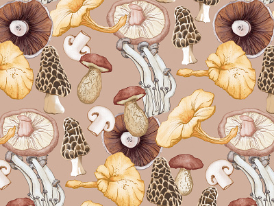 Wild Mushrooms watercolour food illustration pattern autumn cooking fall food food illustration food pattern foraging fungi healthy eating mushrooms nature pattern watercolor illustration watercolour illustration wild woodland woods