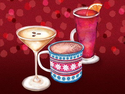 Festive Xmas Drinks christmas cocktails drinks illustrations food illustration hot chocolate mulled wine