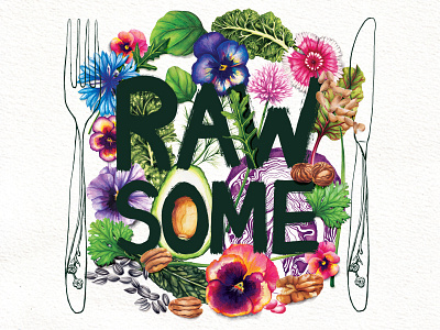 Rawsome Food Illustration flowers food illustration healthy eating herbs leafy greens lifestyle nature nuts raw unprocessed