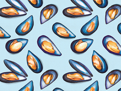 Food Pattern Mussels blue fishing food illustration mussels pattern seafood shellfish the sea