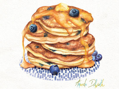 Food Illustration Pancakes blueberries food illustration pancakes pattern watercolours