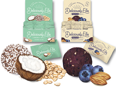 Deliciously Ella Energy Ball Packaging Illustrations food illustration food packaging healthy eating healthy living lifestyle illustration natural ingredients nutrition