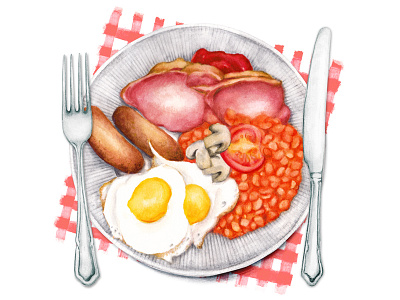 Food Illustration The full English, fry Up breakfast comfort food diet food food illustration fry up lifestyle nutrition watercolour illustration