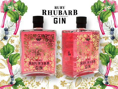 Pink Gin Packaging And Branding Illustrations food illustration gin illustration labels nature packaging rhubarb