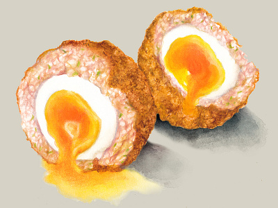 Watercolour Food Illustration Scotch Egg eggs food food art food illustration illustration runny yolk scotch egg watercolor watercolour watercolour food illustration