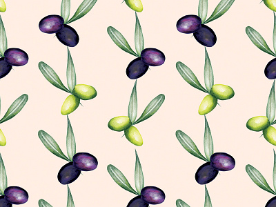 Watercolour Food Illustration Pattern Olives botanical illustration cooking food illustration food pattern healthy eating nature olives pattern watercolour illustration