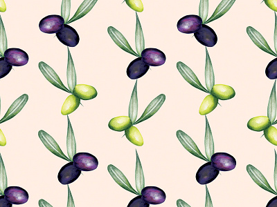 Watercolour Food Illustration Pattern Olives