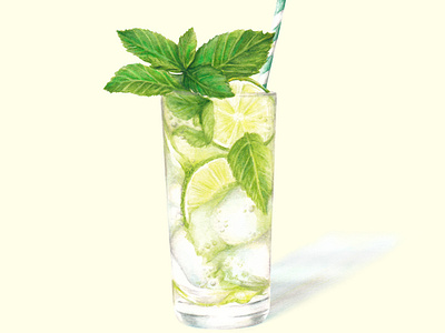 Watercolour cocktail Illustration - Mojito Summer