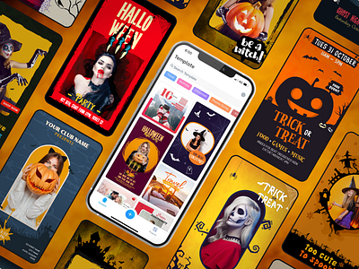 Halloween Templates for Mobile App app graphic design halloween instagram post poster social media posts templates