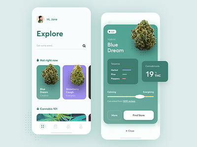 Weedly - Explore cannabis app cannabis cbd design dream green high interface ios mobile product design smoke smoking taste thc ui ux weed