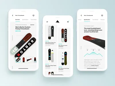 Burton Equipment Showcase app burton design mobile showcase snow snowboard ui ux winter