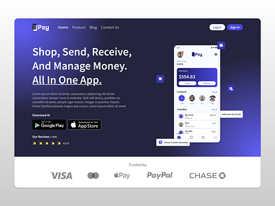 Pay - Online Payment App Concept app concept design financial fintech graphic design landing page mobile money payment startup tech ui ux web web design website