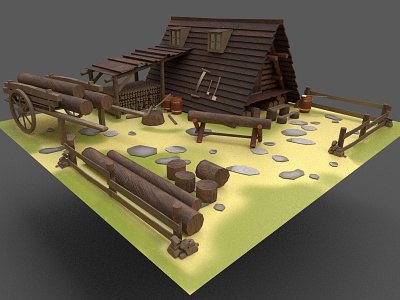 Wooden Hut 3d 3dmodelling 3dsmax game gameart gameassets graphic design propsandobjects substancepainter