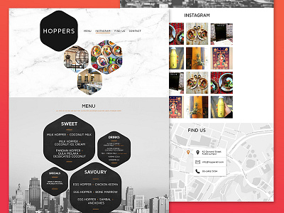 Hoppers, KL Website cafe hex hexagons layout map marble menu web webdesign website