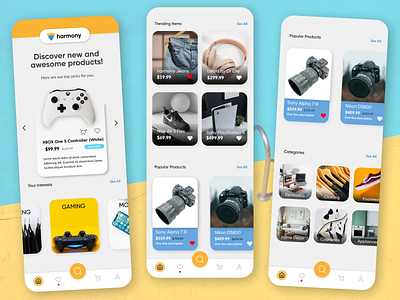 Home page for an e-commerce shopping app