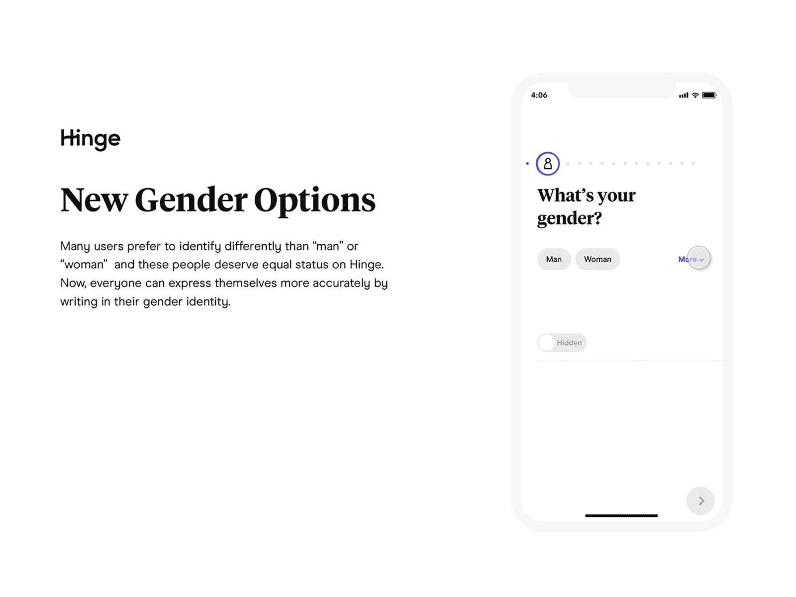Hinge Gender Options ui/ux