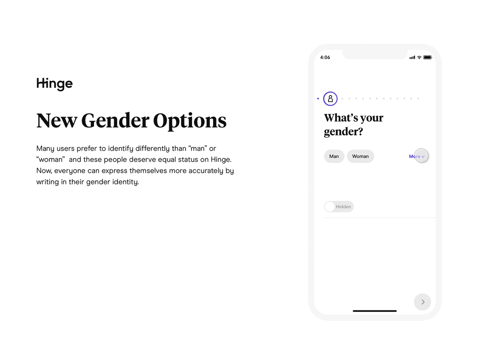 Hinge Gender Options ui/ux accordian appdesign button datingapp datingappdesign dropdown gender identity onboarding productdesign productdesigner selection