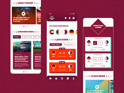 Jamaheer - Football World Cup Qatar-2022 Fans App Design app appdesign design fifa football qatar2022 ui worldcup