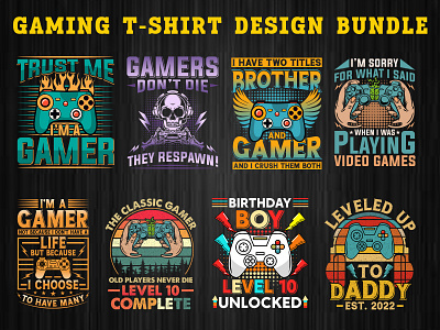 GAMER T-SHIRT DESIGN BUNDLES amazing t shirt designs cool t shirt designs design game lover gamer illustration logo male t shirt designs t shirt t shirt design typography typography t shirt vector