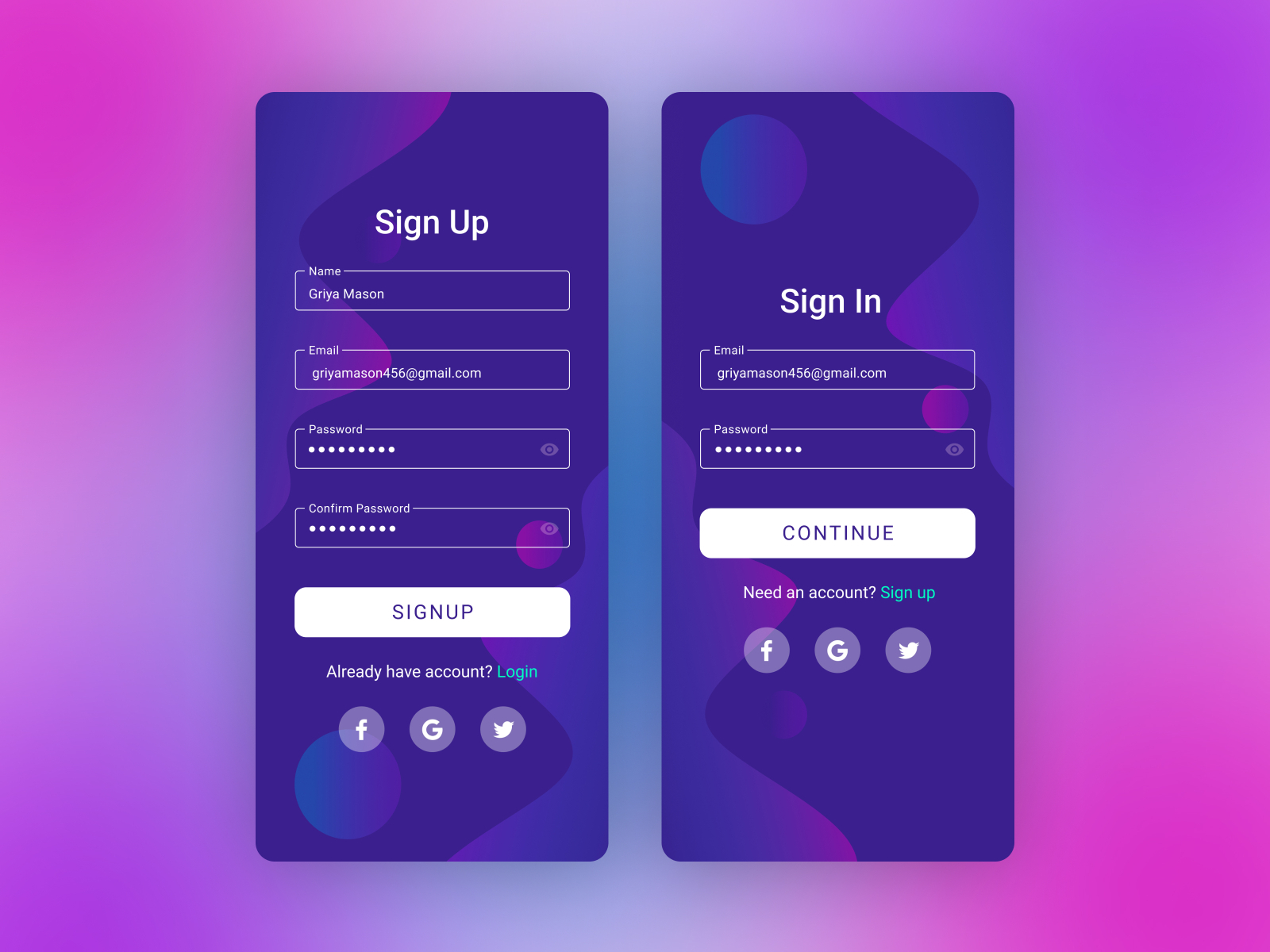 Sign Up and Sign In UI by Gayatri Dunakhe on Dribbble