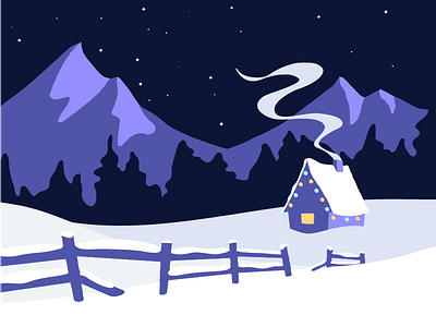 Happy Holidays cabin holidays illustration mountains nature night smoke snow stars