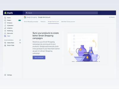 Sync your products to Google campaign design ecommerce empty state google illustration product shopify