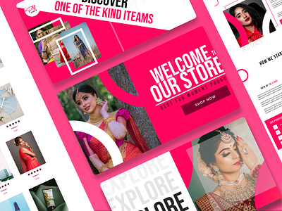Saree Selling Website Concept branding design e commmerce pink pink and white products selling typography ui web design website white women products