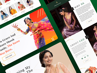 Wedding Saree Selling Website Concept branding client concept design design e commerce graphic design green product selling website products sarees typography ui ux web design website white women