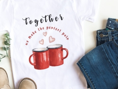 Together we make the perfect pair Valentines design apparel design calligraphy canva cute designs design graphic design illustration print on demand print on demand shop redbubble romantic fonts text effects typography valentines day design watercolour