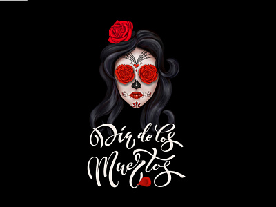 Dea De Los Muetros illustration and lettering. Vector