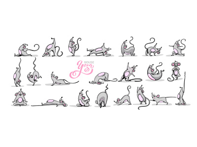 Mouse yoga - illustration of happy mice in yoga asanas