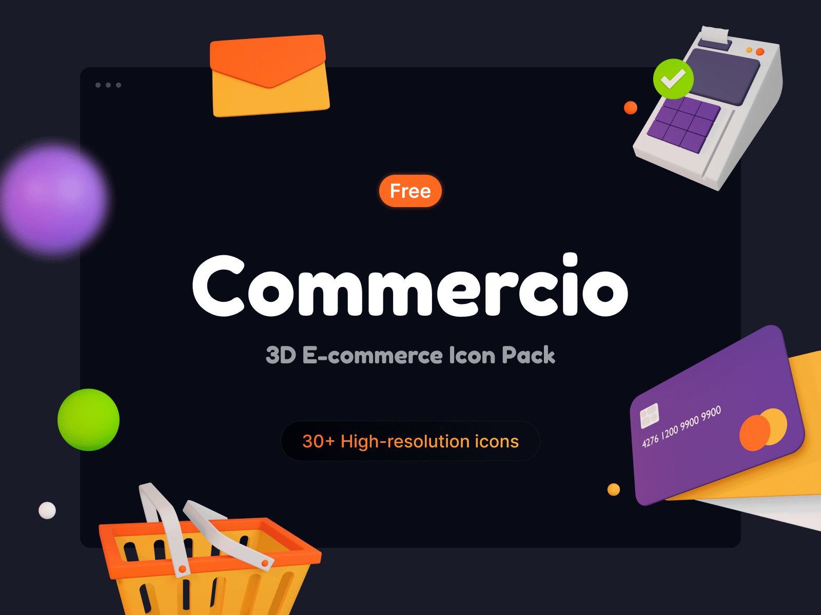 Commercio: Free 3D E-commerce Icon Pack 3d business buy cards cargo cart coins discount e commerce free icons illustration money payment sale service shippinh shop