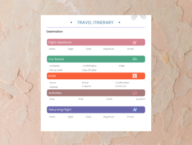 Itinerary design typography ui