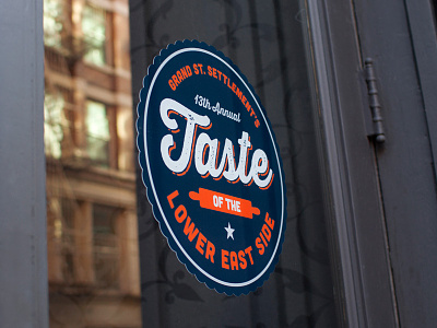 Taste of the Lower East Side Window Decal blue crest crest logo event branding identity logo lower east side orange thirsty rough