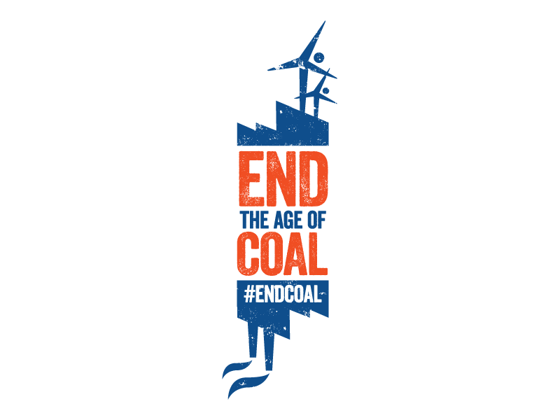 End the Age of Coal - Final Logo blue branding coal factory identity logo orange rough smoke typography veneer windmill