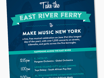 East River Ferry / Make Music NY Poster blue brandon honey script poster turquoise typography