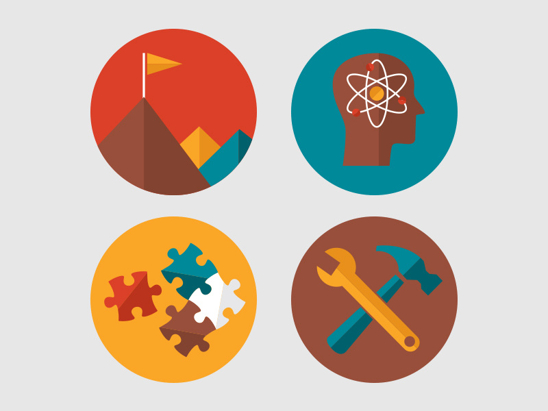 Summer Camp Badges badge circle crest icon illustration camp wrench hammer flag brain atom puzzle