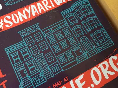 SONYA Art Walk Illustration Detail architecture brownstones event branding handmade illustration line illustration poster poster design print