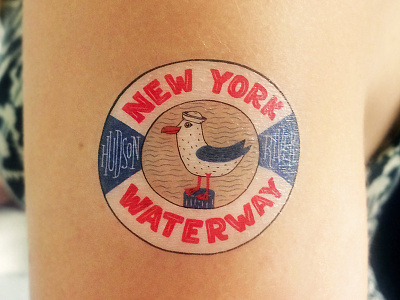 New York Waterway Seagull Tattoo crest design illustration line illustration nautical new york city seagull tattoo temporary tattoo